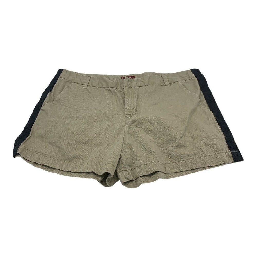 Merona Khaki Shorts Black Side Stripe Size 14